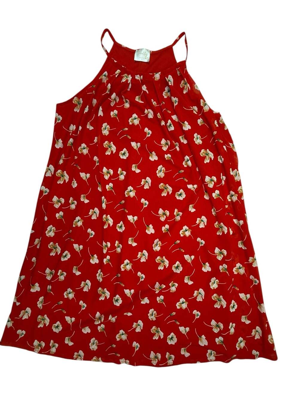 Sirenlily Women's Red Floral Halter Neck Pleated Mini Shift Dress Size L